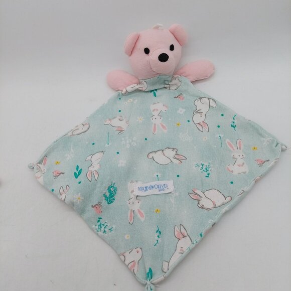 Max & Olivia Mini Teddy Bear Lovey Security Blanket Pink Flowers Floral Set Of 2 - Picture 2 of 8